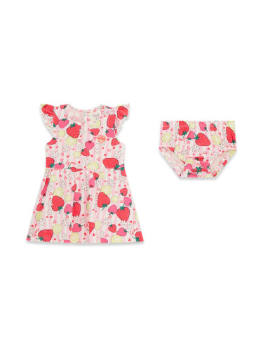 Бебешка памучна рокля в розов цвят с щампи на плодове Guess