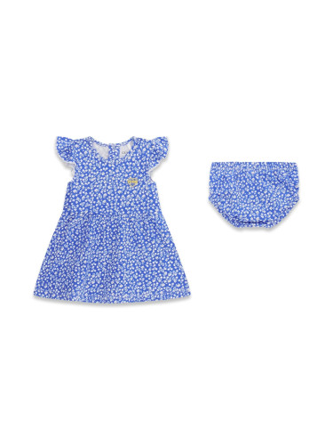 Бебешка памучна рокля в син цвят с щампи на цветя Guess