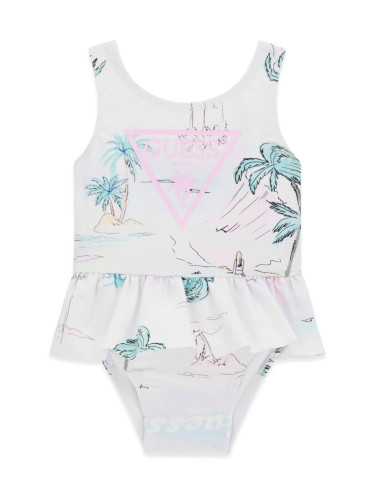Бебешки цял бански с щампи на палми и лого Guess