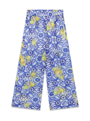 Детски панталон в светлосин цвят с щампи на лимони Guess