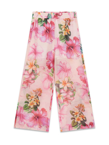 Детски панталон в розов цвят с щампи на цветя Guess