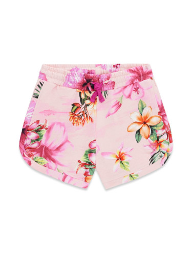 Детски спортни къси панталони в розов цвят с щампи на цветя Guess