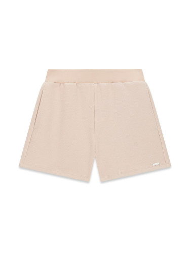 Детски къси панталони в прасковет цвят с ластик в горната част и щампа Guess