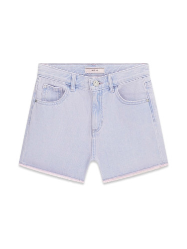 Детски къси дънки в светъл деним с ресни в долната част Guess