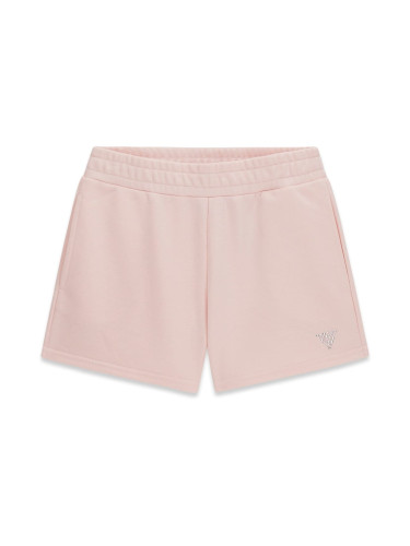 Детски къси панталони в светло розов цвят с лого от сребристи камъни Guess