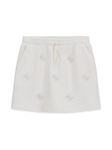 Детска къса спортна пола в бял цвят с връзки и щампа сребристи камъни Guess