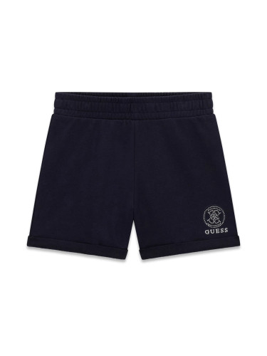 Детски къси панталони в черен цвят с ластик и лого с камъни и бродерия Guess