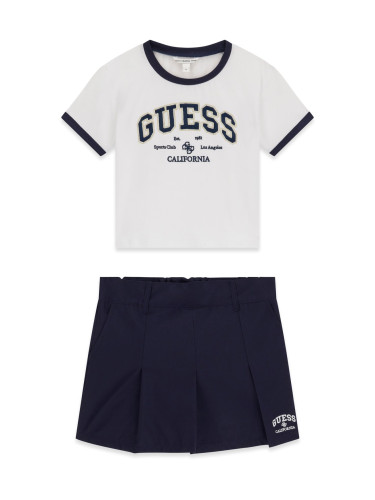 Детски комплект от плисирана пола и блуза с лого Guess