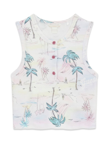 Детски топ в цвят екрю с лятна щампа с копчета Guess