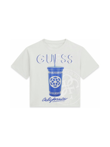 Детска блуза с къс ръкав с принт чаша покрита с камъни Guess