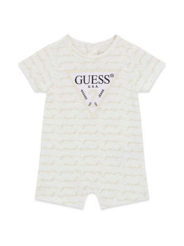 Бебешки летен гащеризон в бял цвят с бежова щампа Guess