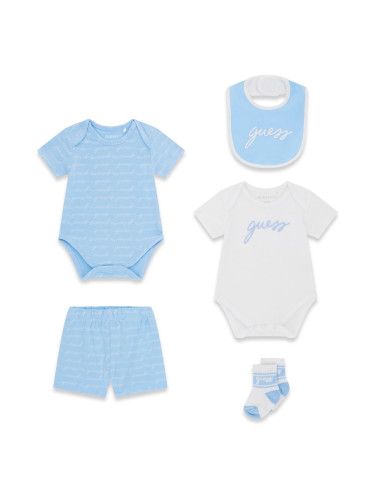 Бебешки летен комплект от пет части в син цвят с щампа GUESS