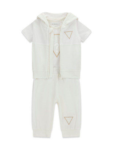 Бебешки комплект от три части в бял цвят с лого Guess