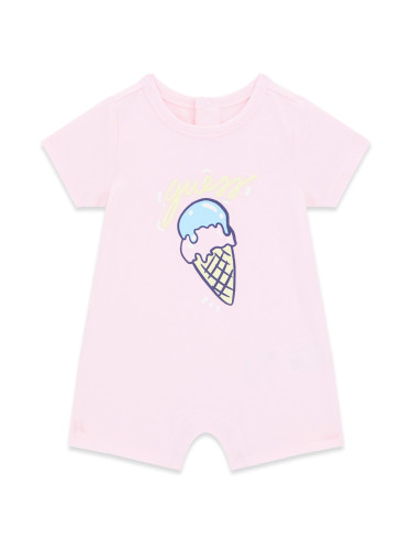 Бебешки летен гащеризон в светло розов цвят с щампа сладолед и лого Guess