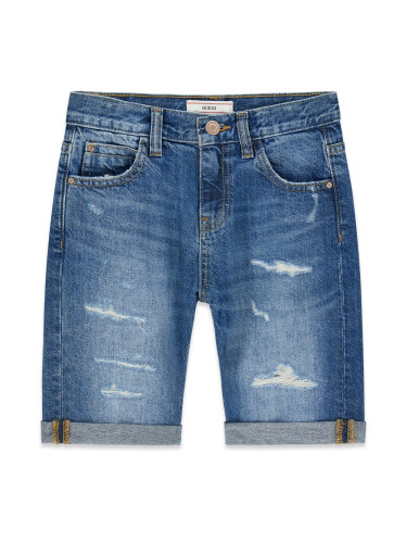 Детски къси дънки в тъмен деним с накъсан ефект Guess