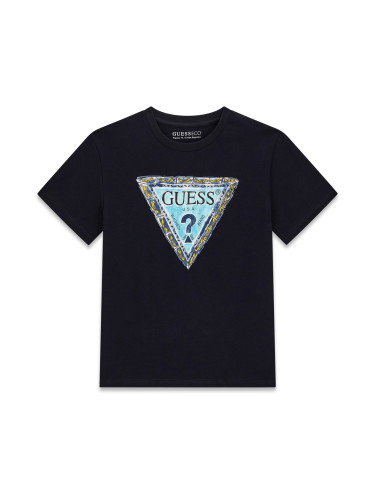 Детска тъмносиня тениска с цветно лого Guess