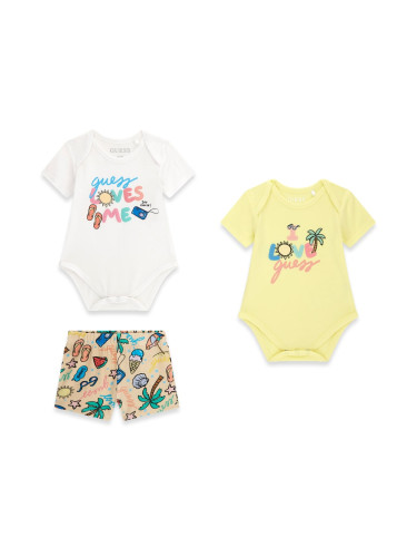 Бебешки комплект от три части с цветни шампи и надпис Guess