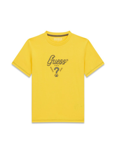 Детска тениска в жълт цвят с бродиран надпис Guess