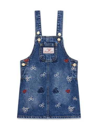 Детски сукман в тъмен деним с бродерия панделки и лого Guess