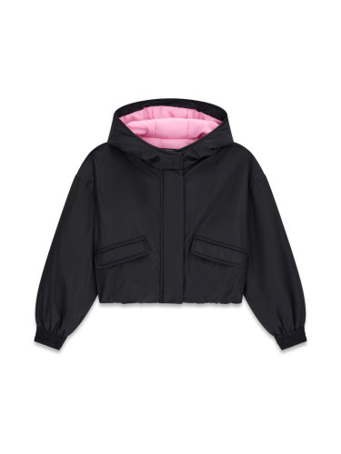 Детско яке с качулка в черен цвят с надпис Guess