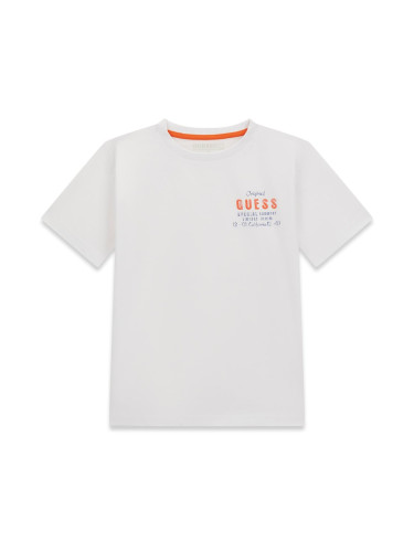 Детска тениска в бял цвят и надпис Guess