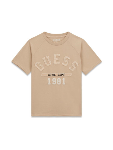 Блуза с къс ръкав в кафяв цвят с релефно лого Guess