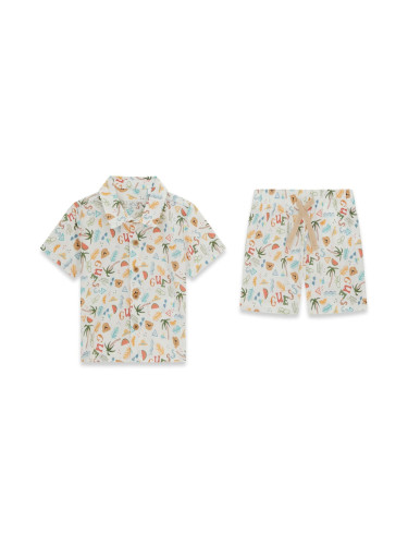 Бебешки ленен комплект от две части с весели цветни щампи и надписи в бял цвят Guess