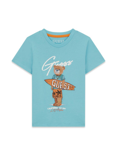 Бебешка тениска в син цвят с щампа на мече Guess