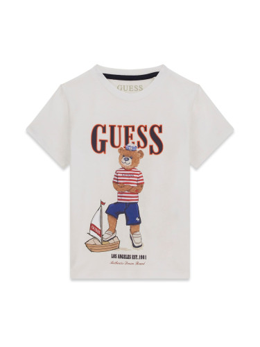 Бебешка тениска в бял цвят с щампа на мече Guess