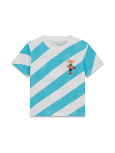 Бебешка тениска на синьо райе с щампа на мече Guess