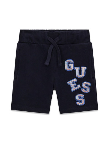Детски къс панталон в тъмносин цвят с бродирано цветно лого Guess