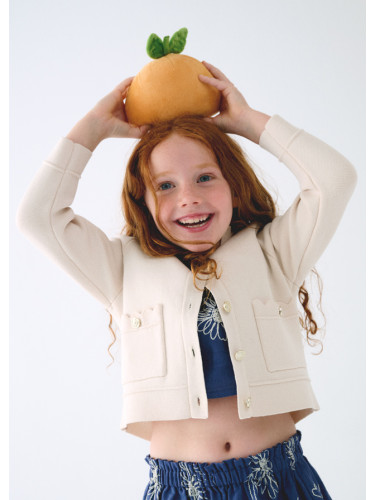 Детска жилетка от фино плетиво в цвят екрю със златисти копчета Mayoral