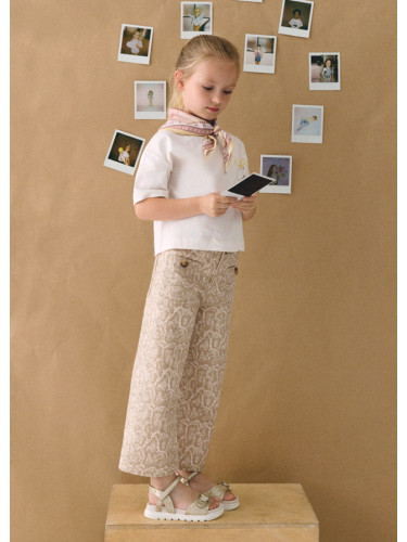 Детски панталон в бежов цвят с разкроен дизайн и животински принт Mayoral