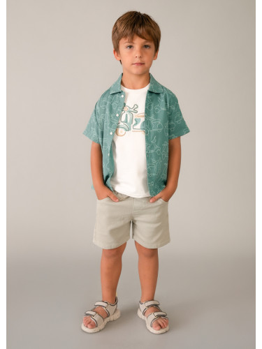 Детска лятна риза в цвят тюркоаз с щампа скутери Mayoral