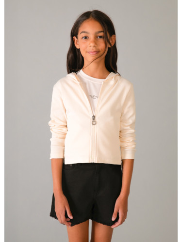 Детски рипсен суитшърт с качулка в цвят екрю Mayoral