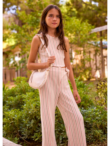 Детски комплект от две части в цвят екрю на цветно райе Mayoral