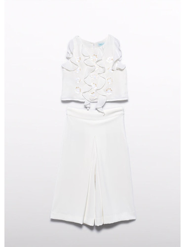 Летен комплект от две части в бял цвят с пайети и 3D елементи Abel & Lula