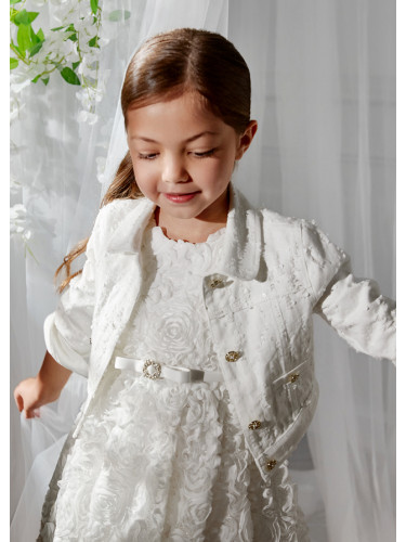 Детско късо дънково яке с пайети и ефектни копчета в бял цвят Abel & Lula