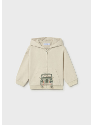 Бебешки суитшърт с цип и качулка в бежов цвят с щампа джип Mayoral
