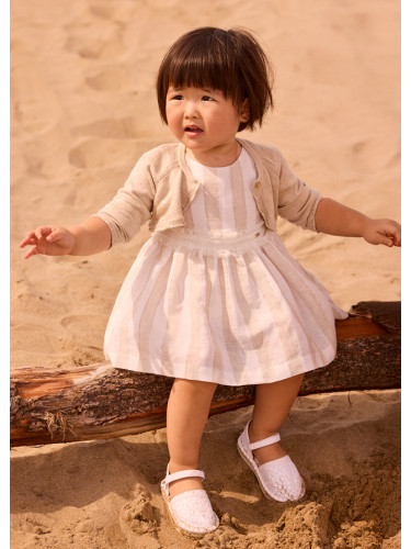Бебешка рокля райе в цвят екрю с дантелен колан Mayoral