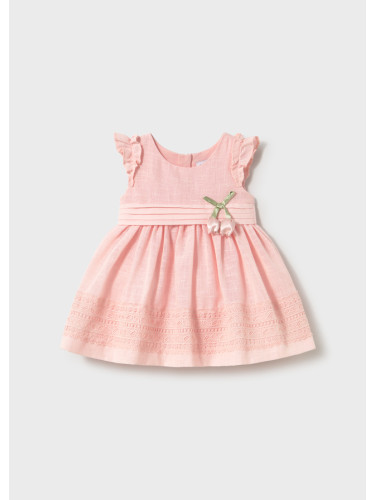 Детска рокля с къдрави ръкави и дантела в розов цвят Mayoral