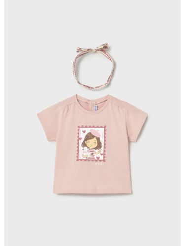 Бебешка блуза с лента за глава в розов цвят с щампа момиче Mayoral