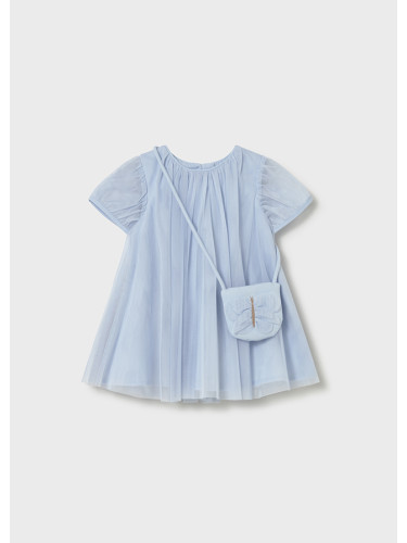 Изчистена бебешка рокля в светлосин цвят с чанта с ефектна пеперуда Mayoral