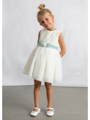 Детска официална бяла рокля с тюл и колан с цветя Mayoral