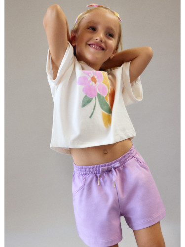 Детска тениска в бял цвят с цветна щампа и лента за коса Mayoral