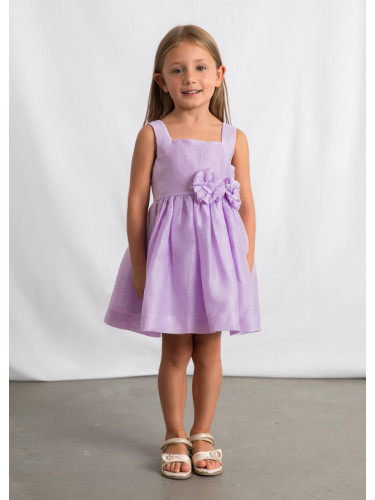 Детска официална ленена рокля в светлолилав цвят с цветя Mayoral