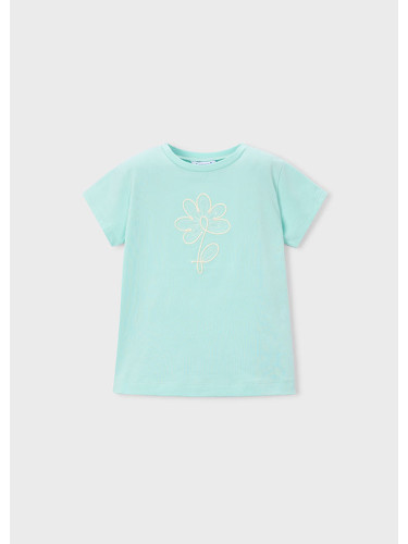 Детска тениска в тюркоазен цвят с бродирана щампа Mayoral