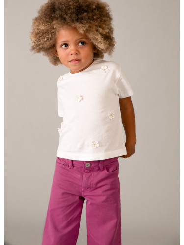 Детска бяла тениска с пришити цветя Mayoral