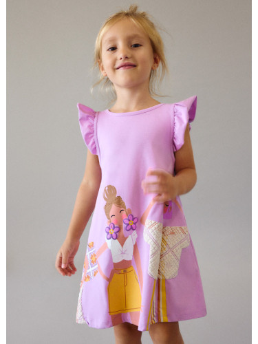 Детска трикотажна рокля в лилав цвят със забавна щампа на момичета Mayoral
