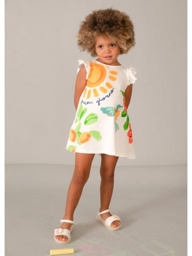 Детска трикотажна рокля в бял цвят с цветни щампи Mayoral